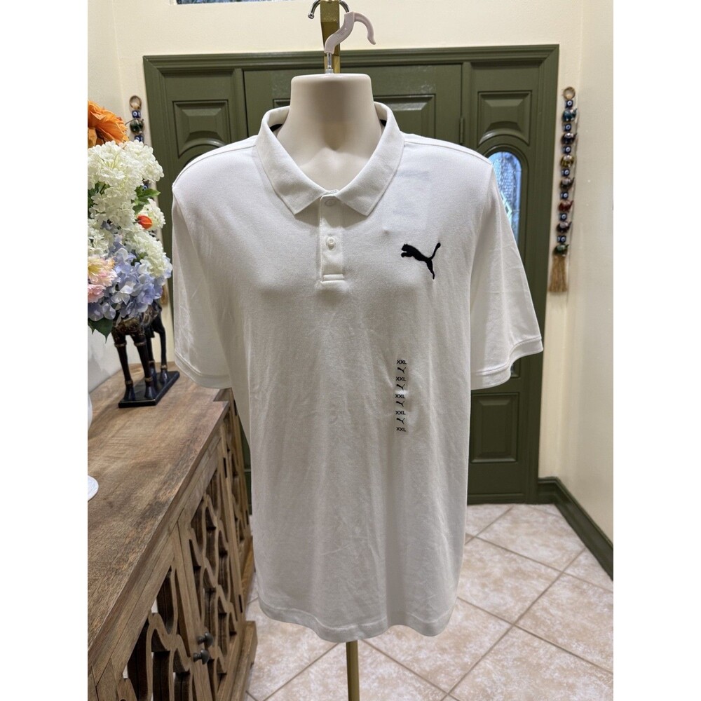 NWT Puma Men's Polo Shirt – White with Embroidered Black Logo – Size XXL